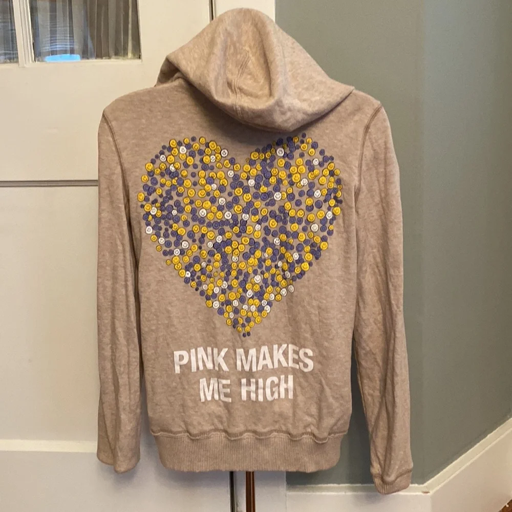 Vintage Victoria’s Secret PINK Small Tan Graphic Detail Full ZIP Thin Hoodie_4